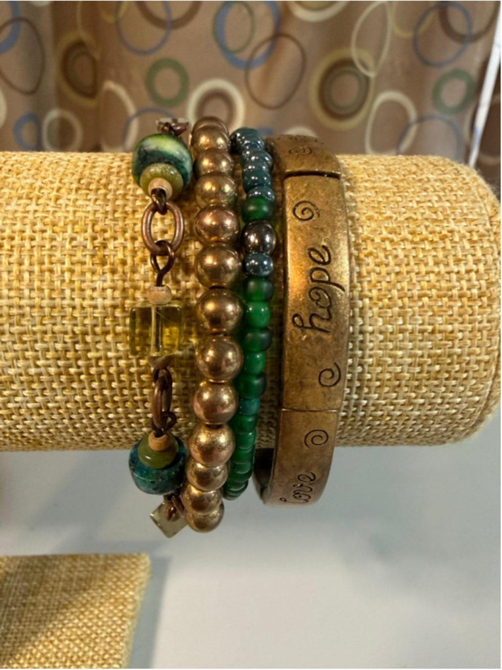 Pre-Loved Curated Bracelet Stack with Brassy Gold-tones and Natural Stones